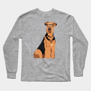 Hipster Black and Brown Airedale Terrier Dog T-Shirt for Dog Lovers Long Sleeve T-Shirt